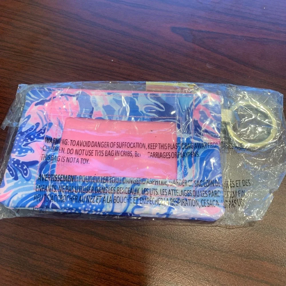 Lilly Pulitzer Blue and Pink ID Case with Keyring - Picture 2 of 2